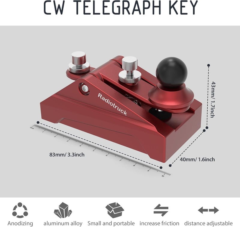 Putikeeg CW Morse Code Key - Pocket Morse Code Telegraph Key Aluminum Alloy Base Grey for Amateur Radio Ham Operators, Adjustable Tension (Red) - Image 2